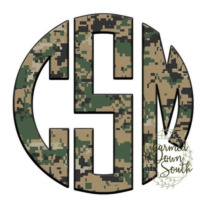 New Military Digital Camo Circle Monogram Digital Font