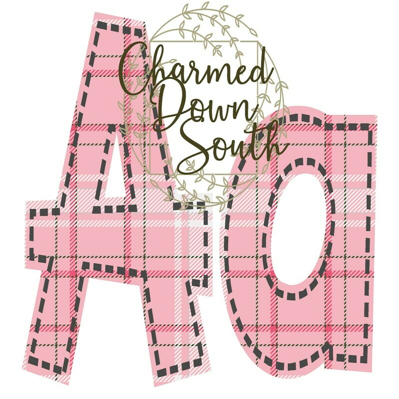 Spring Plaid Pink and Grey Stitch Font Set digital design