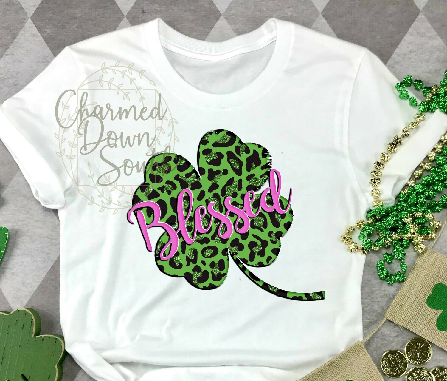 Green Clover Blessed Digital Design