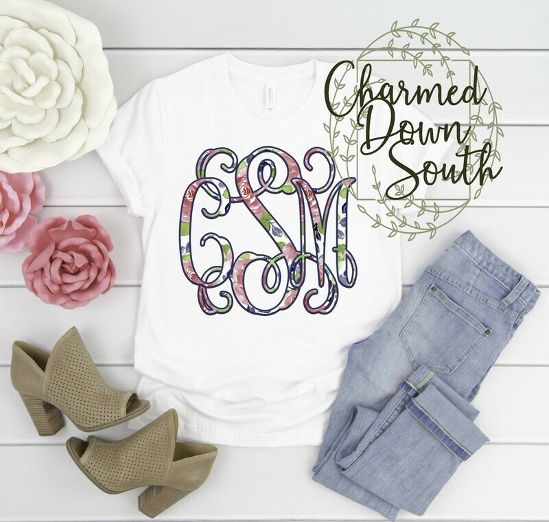 Pink and blue floral monogram font Digital Design