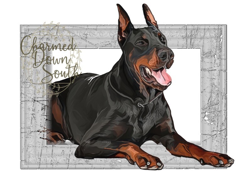 Doberman Dog Portrait Rescued and Blank Digital Design (2 PNG files)