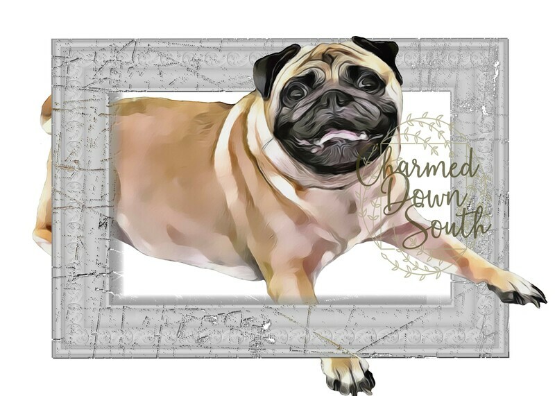 Pug Dog Portrait Rescued and Blank Digital Design (2 PNG files)