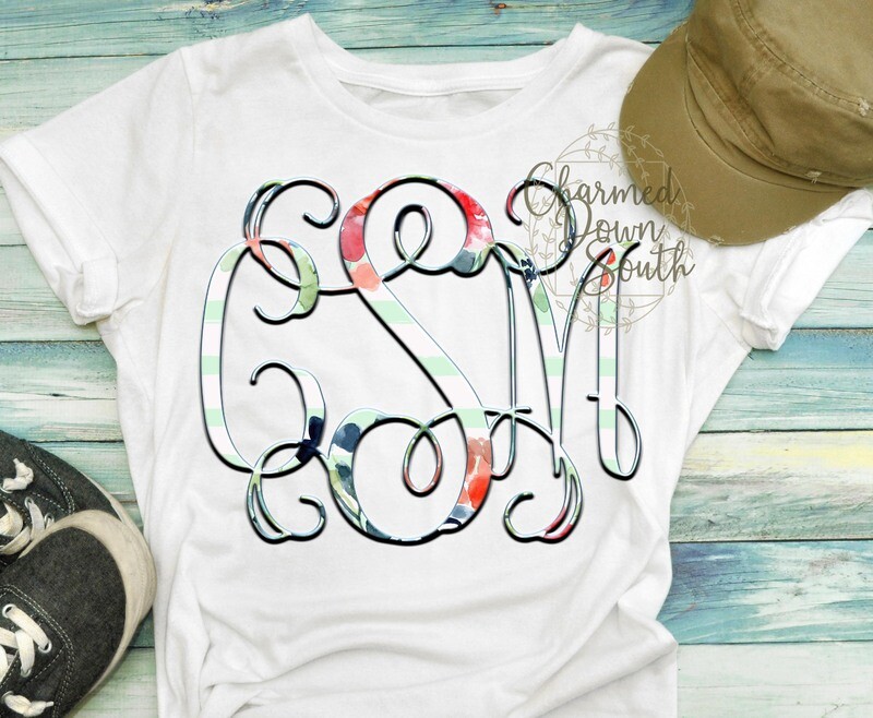 Spring Preppy Floral Monogram Font Set Upper and Lower Digital Design