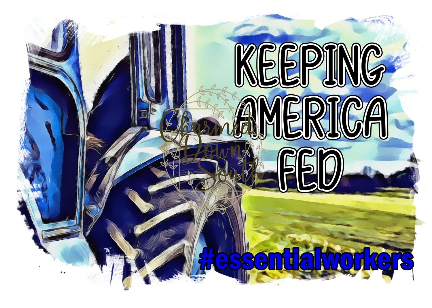 Essential workers Farmer Blue Tractor Digital Design