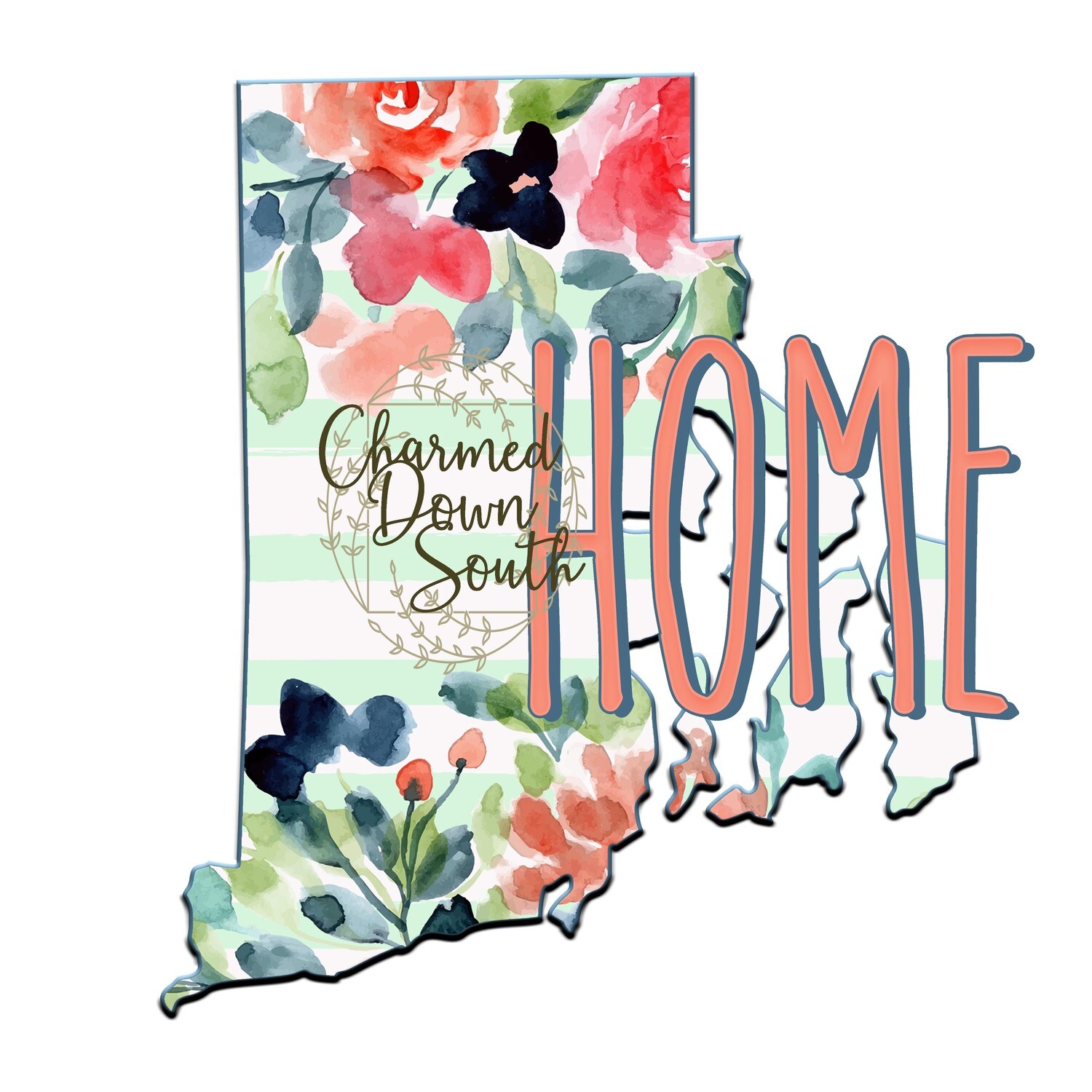 Preppy Floral Rhode Island Home Digital Design