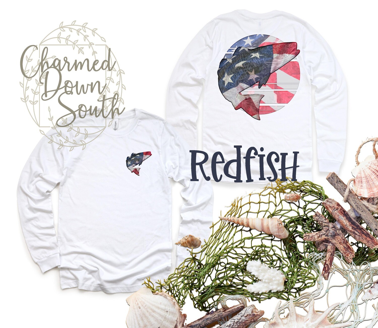 American Flag Red Fish Front and Back Digital Design