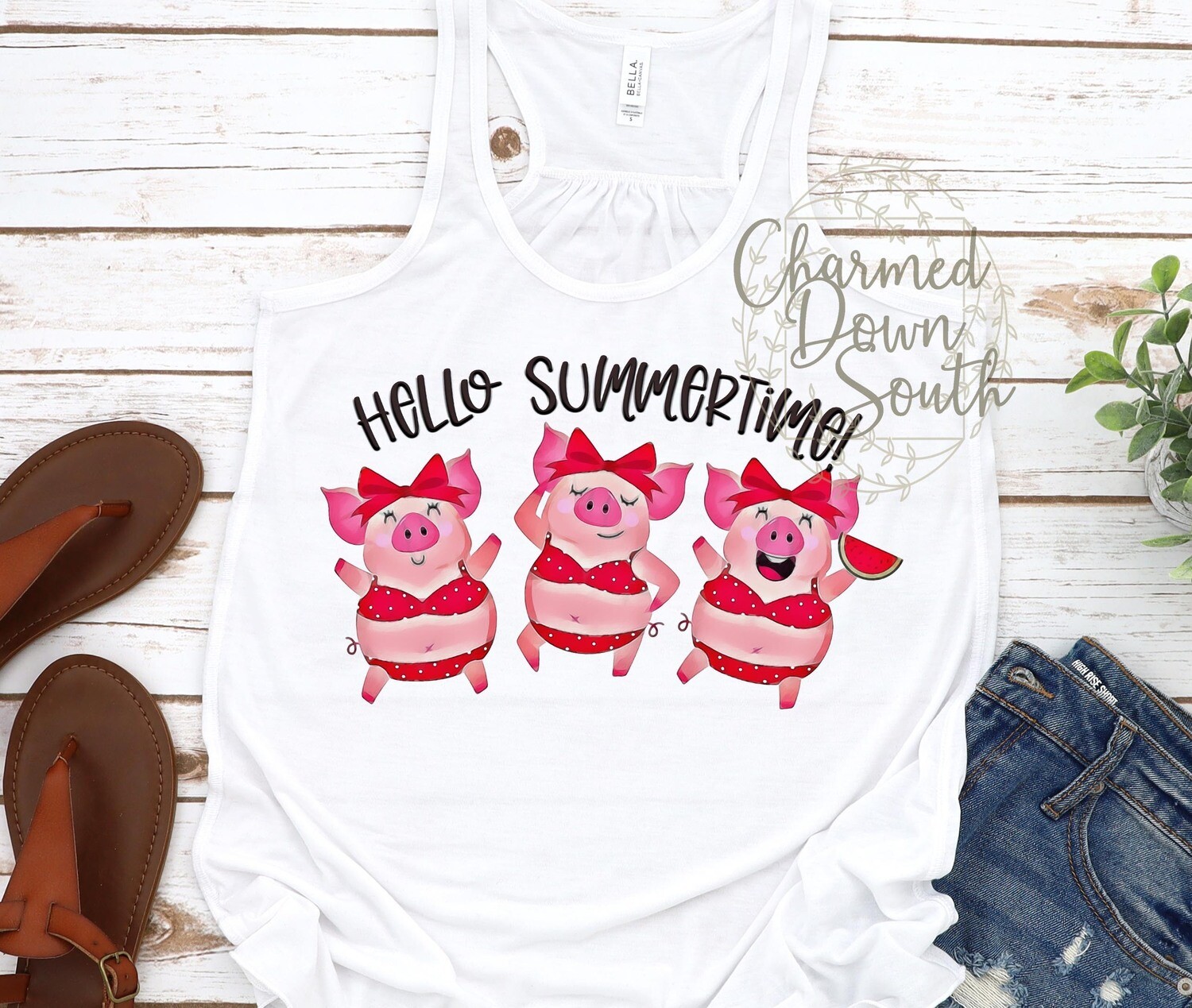 Hello Summertime pigs in bikinis Digital Design