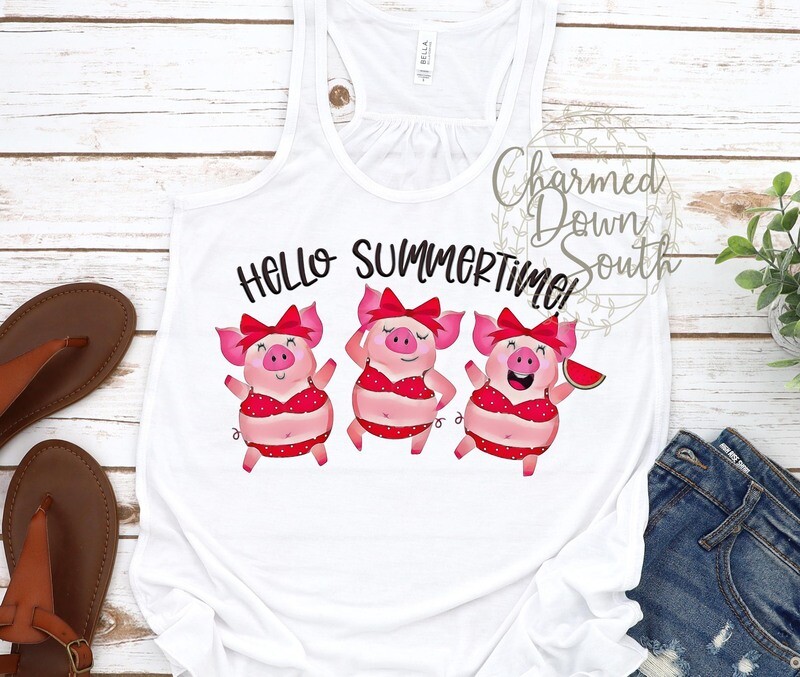 Hello Summertime pigs in bikinis Digital Design