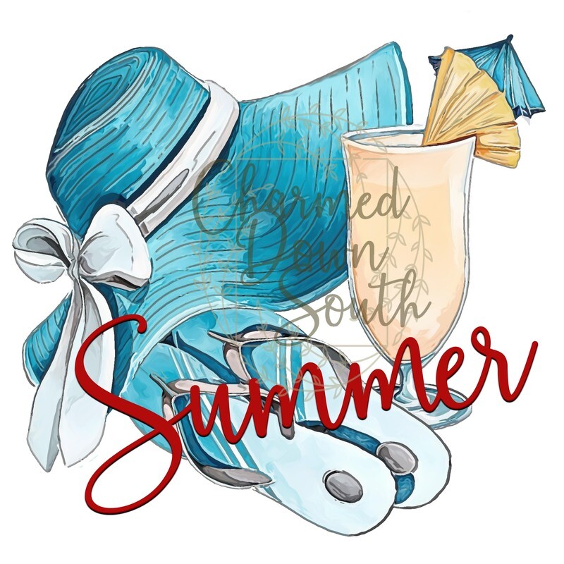 Summer Hat Blue Digital Design plus free unbranded mock up