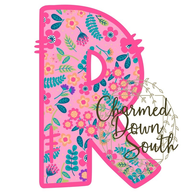 Pink Floral Stitches Doodle Font, Number and Punctuation Digital Design Set