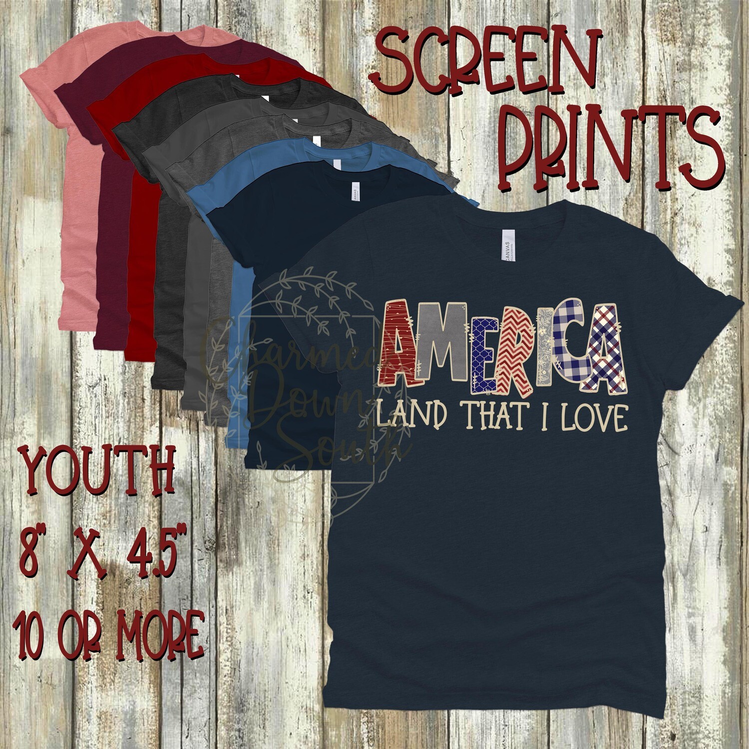 Screen printed transfer - American Land That I Love - Youth, 10 or more