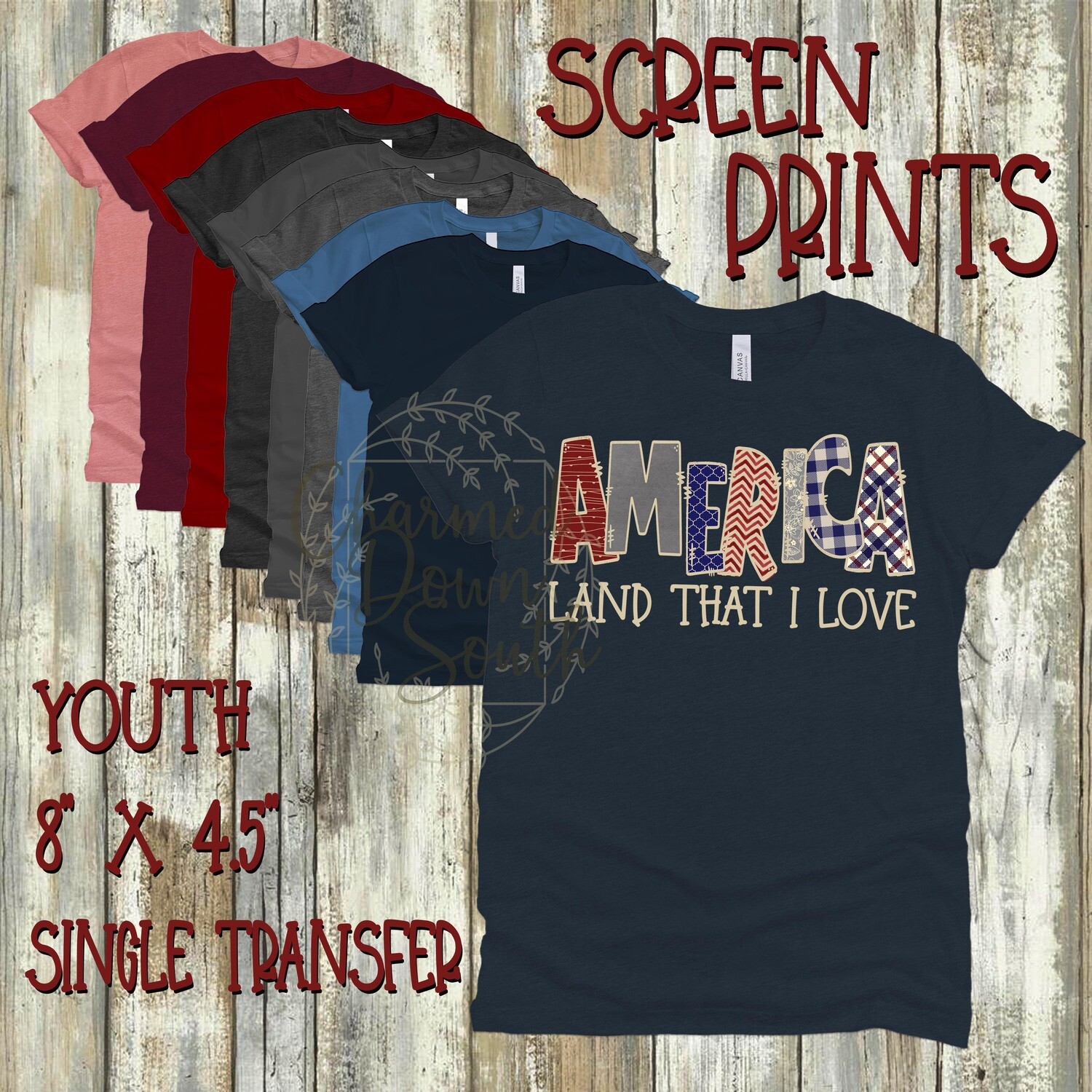 Screen printed transfer - American Land That I Love - Youth, Single Transfer