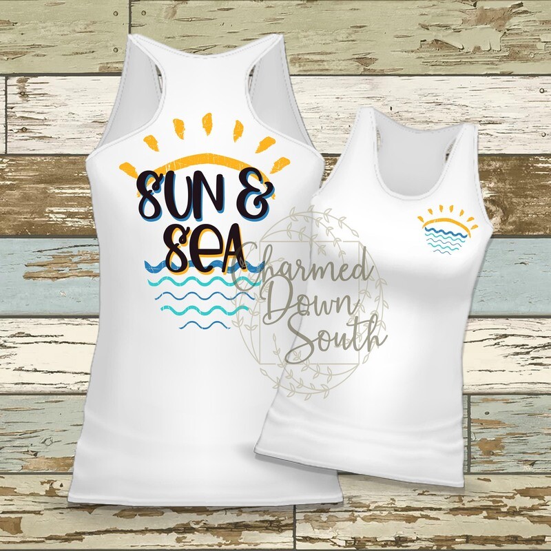 Sun and Sea Front and Back Digital Design with FREE unbranded mock up