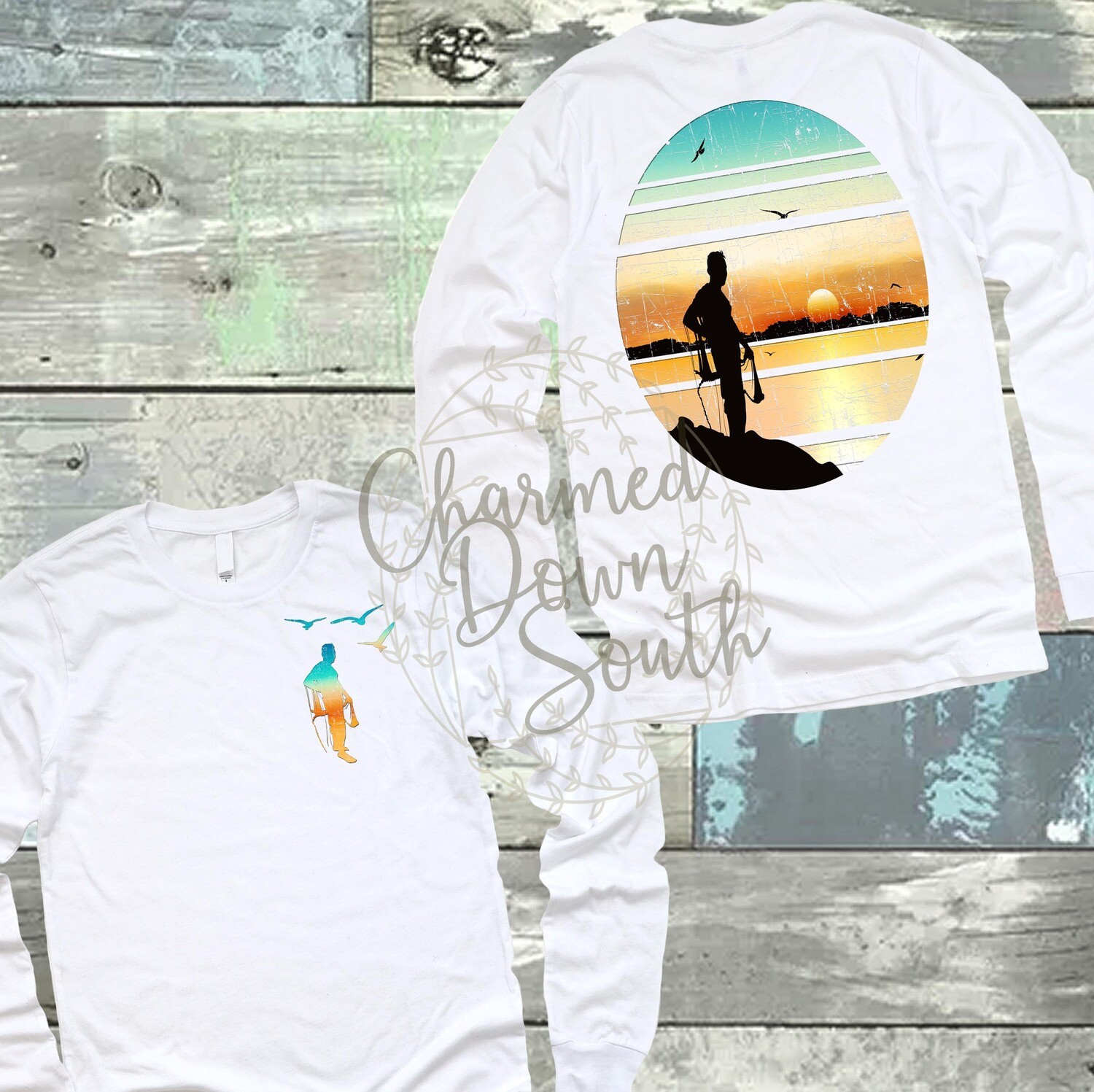 Sunset Casting Front and Back Digital Design with FREE unbranded mock up