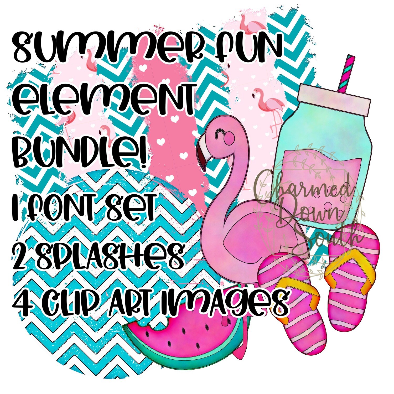 Summer Fun Font and Elements Kit 1 font, 2 splashes, four images