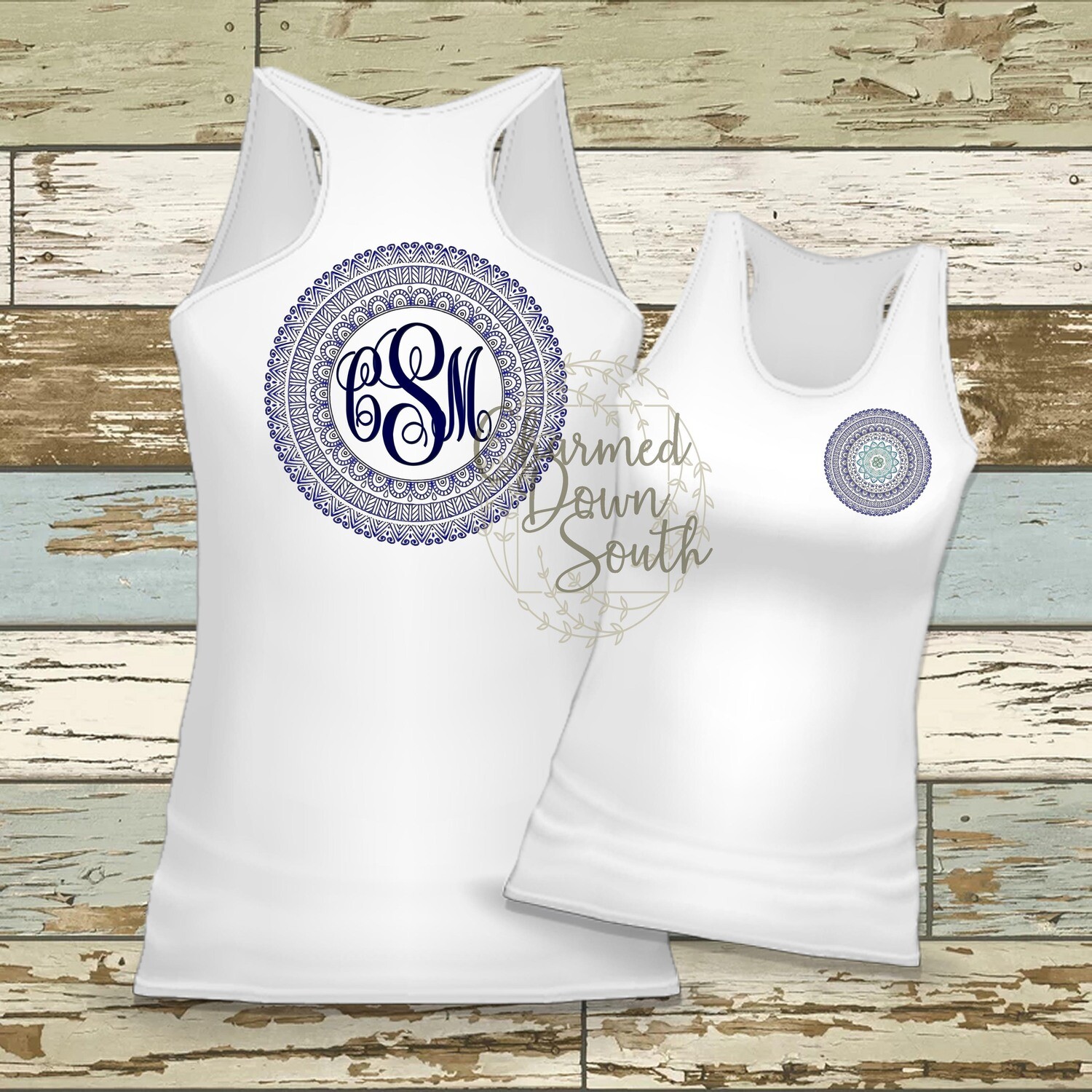 Mandala Monogram Frame Front and Back Navy Blues Digital Design