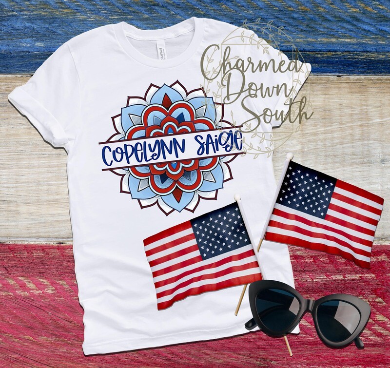 Mandala Monogram Name Plate Red/White/Blue fill Digital Design