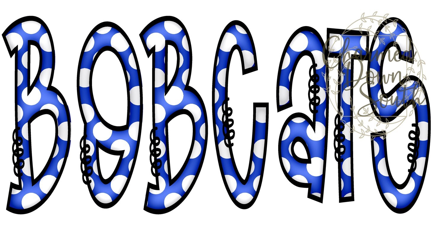 Doodle Mascot Bobcats Royal Blue Black Digital Design