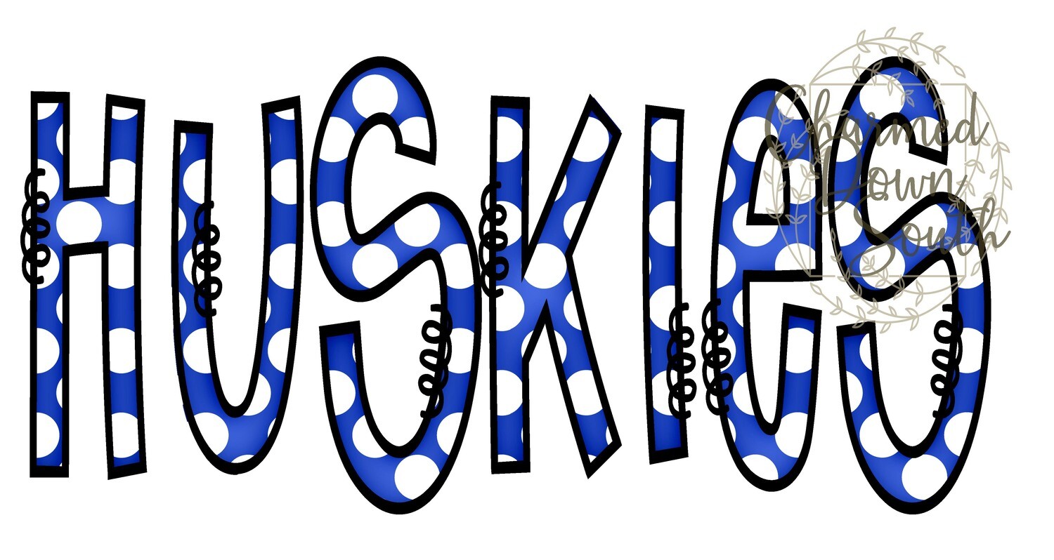 Doodle Mascot Huskies Royal Blue Black Digital Design