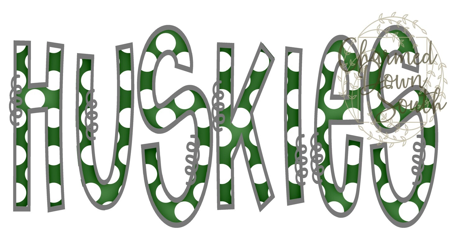 Doodle Mascot Huskies Hunter Green Grey Digital Design