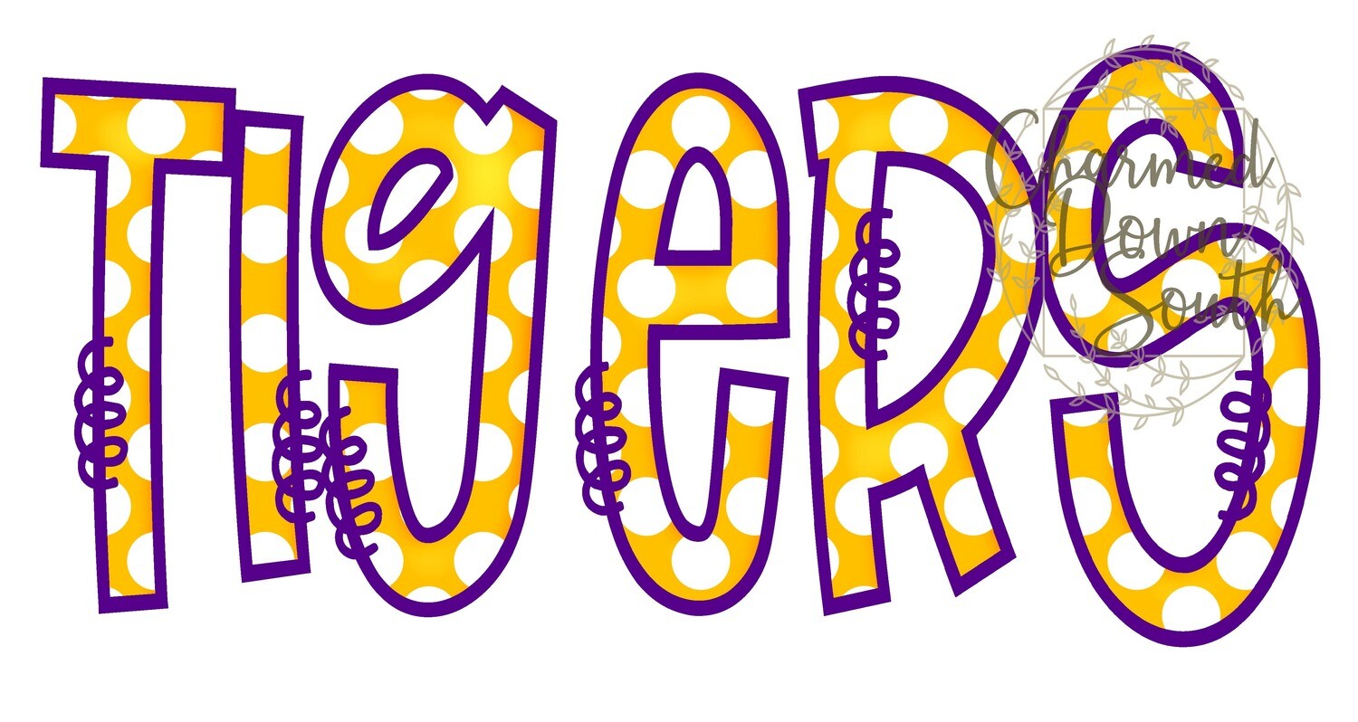 Doodle Mascot Tigers Purple Athletic Gold Digital Design