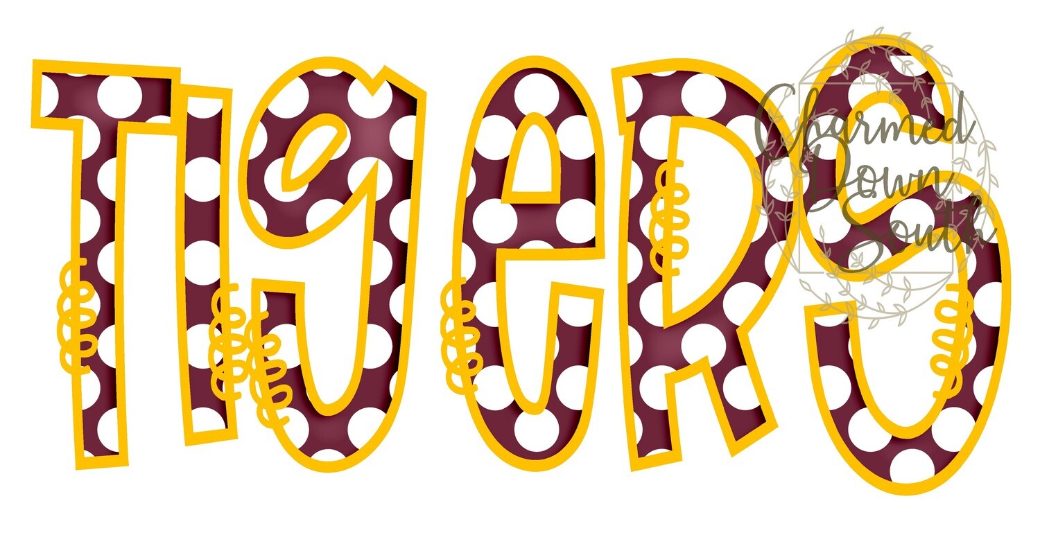 Doodle Mascot Tigers Maroon Athletic Gold Digital Design