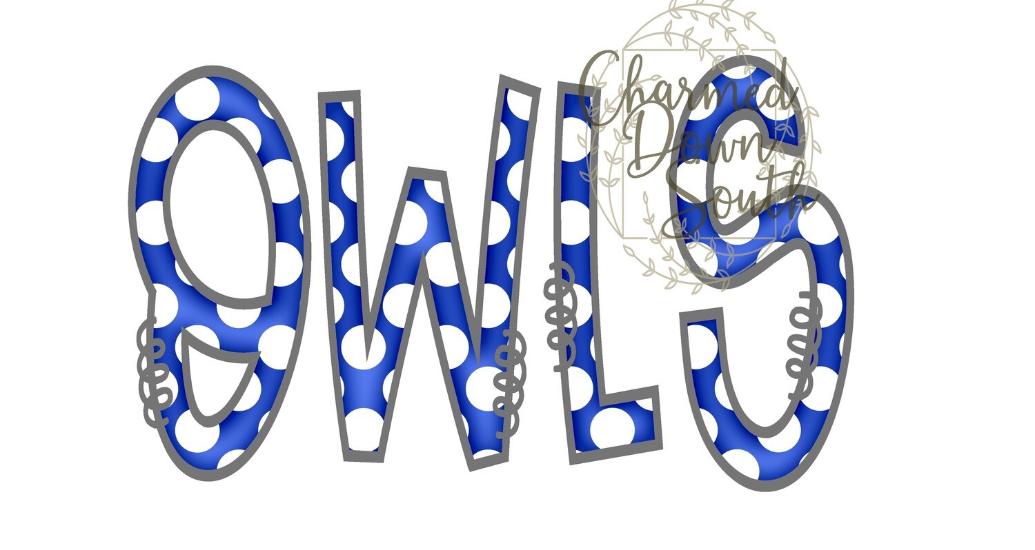 Doodle Mascot Owls Royal Blue Grey Digital Design