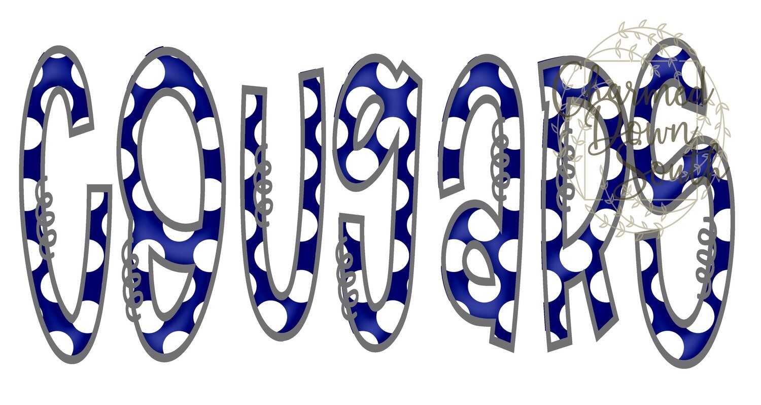 Doodle Mascot Cougars Navy Blue Grey Digital Design