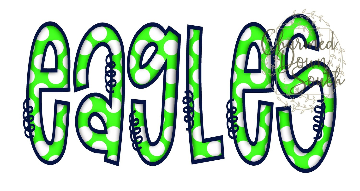 Doodle Mascot Eagles Lime Green Navy Digital Design