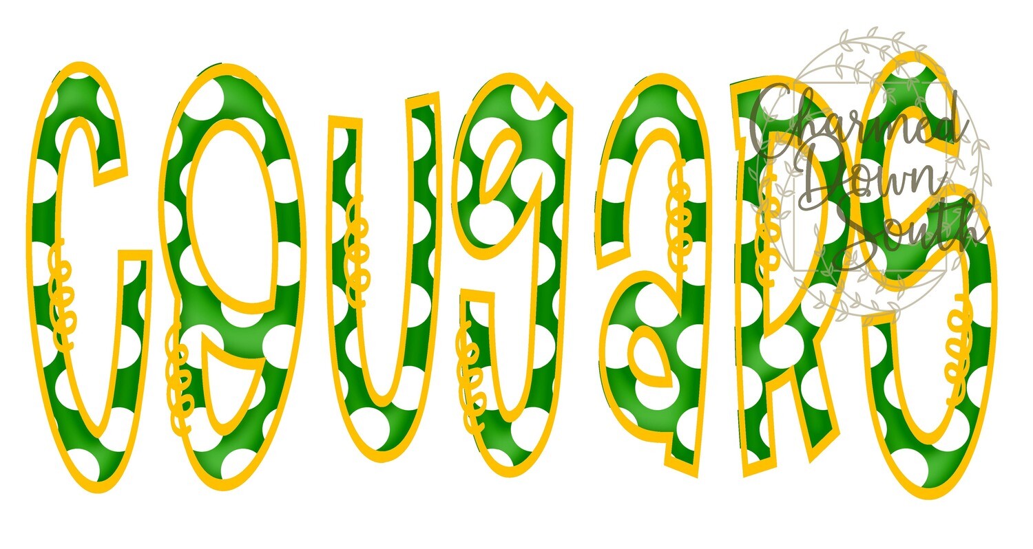 Doodle Mascot Cougars Green Gold Digital Design