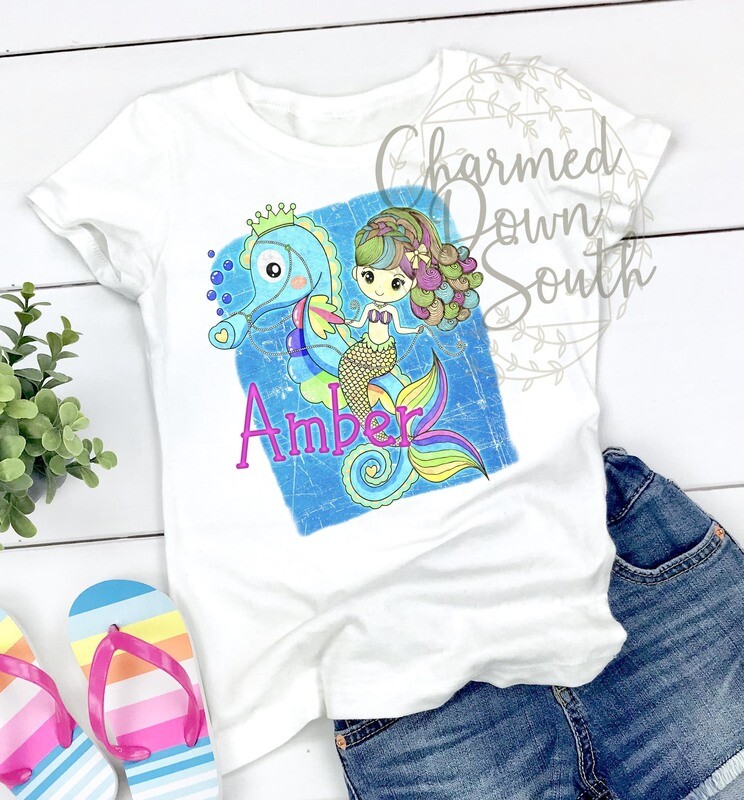 Neon Mermaid and Seahorse Digital Design