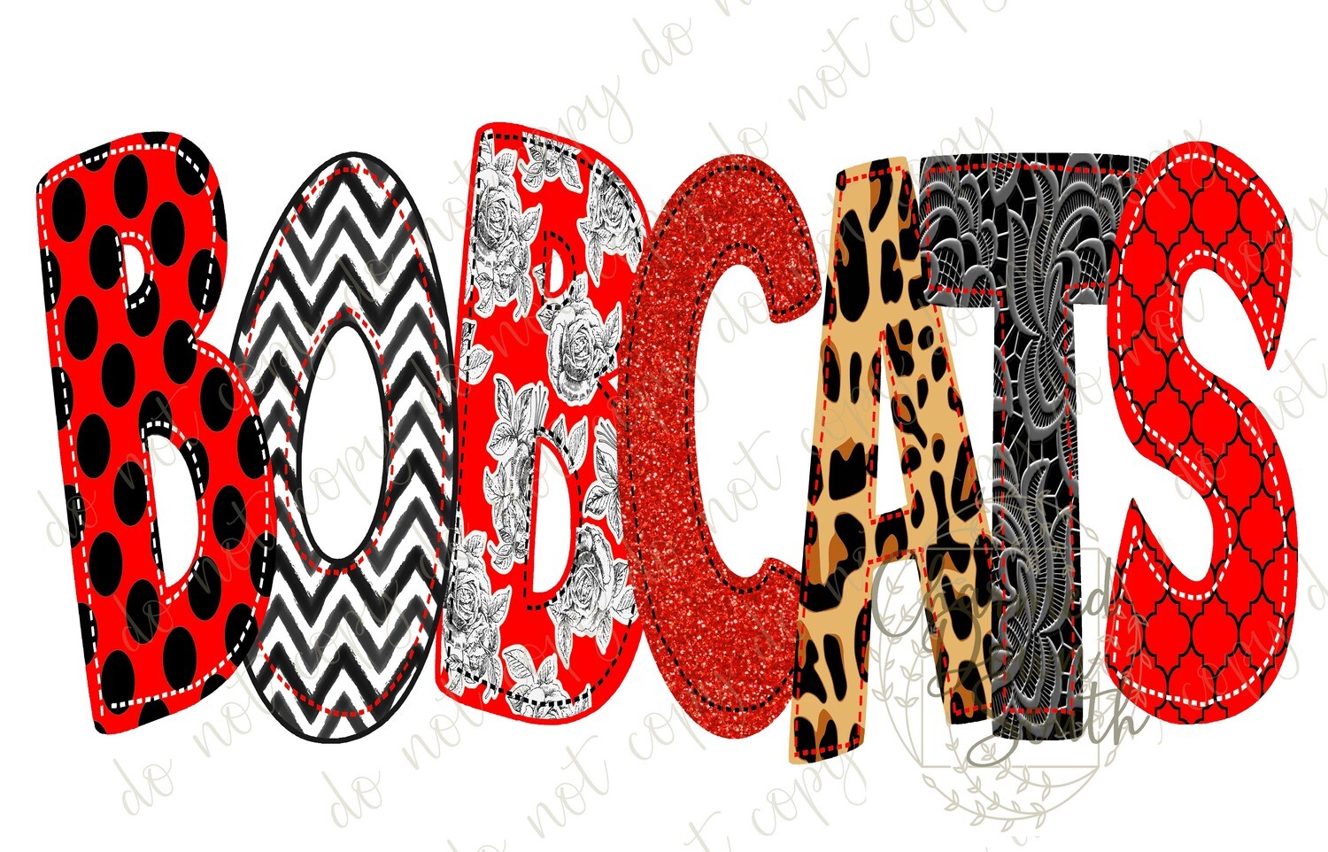 Patchwork Bobcats Red Grey Digital Design