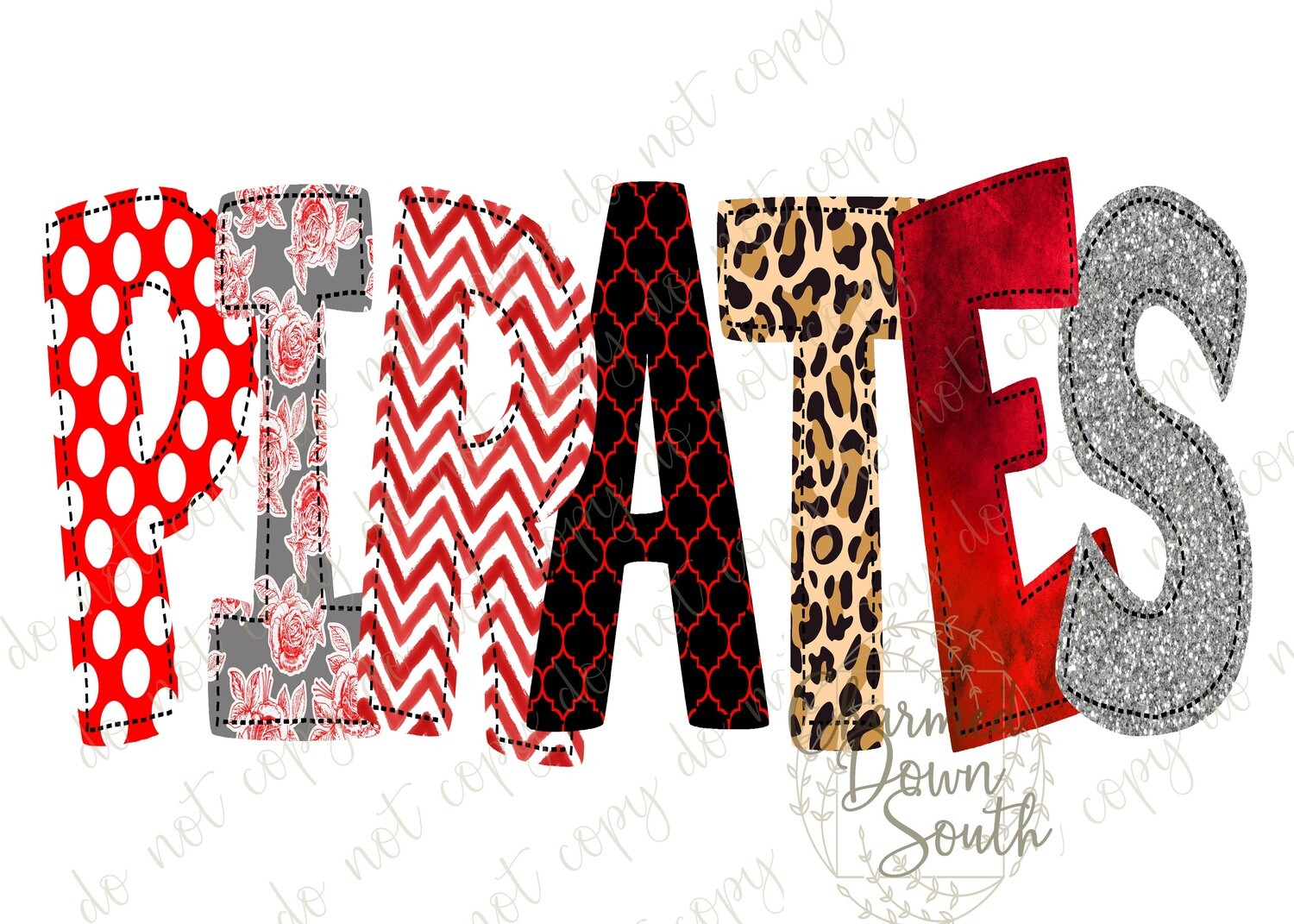 Patchwork Pirates Red White Digital Design