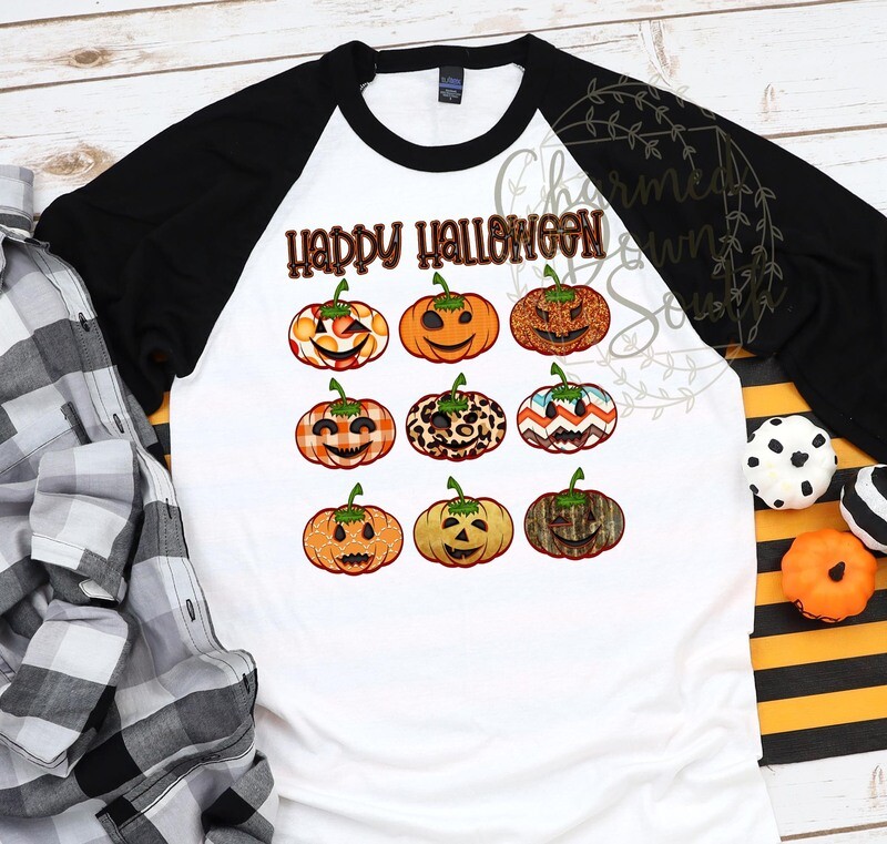 Happy Halloween Pumpkin Patchwork Faces Digital Design