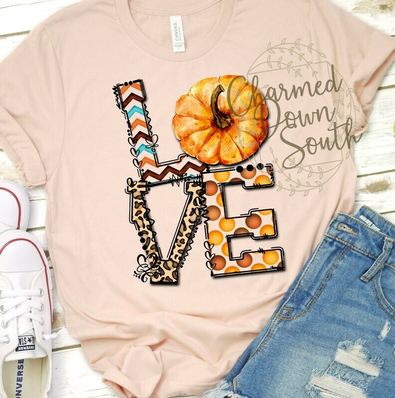 Fall Patchwork LOVE with pumpkin Digital Design