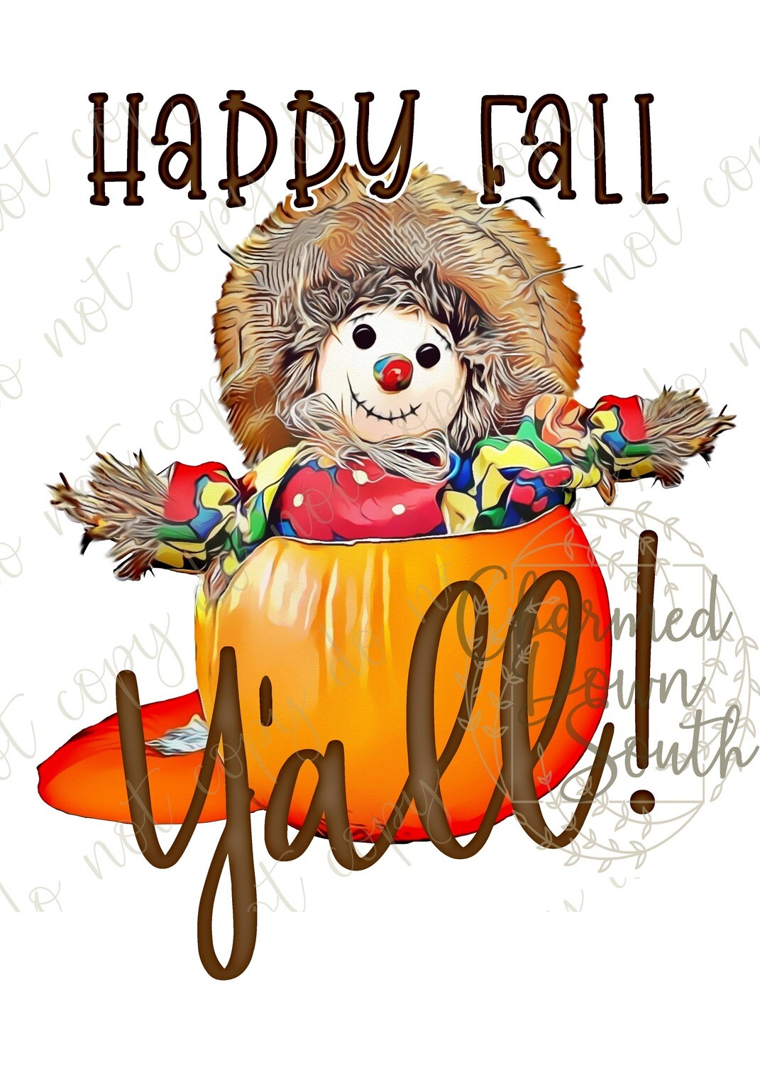 Happy Fall Y&#39;all Scarecrow in Pumpkin Digital Design