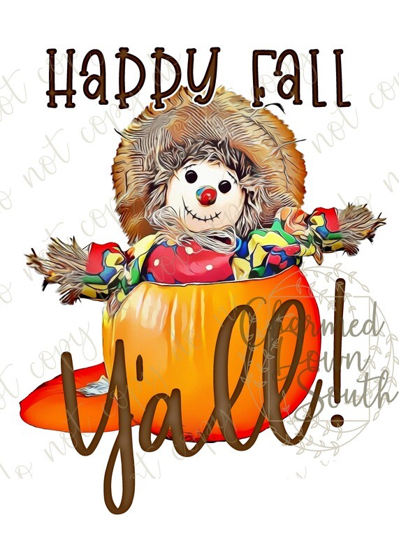 Happy Fall Y&#39;all Scarecrow in Pumpkin Digital Design