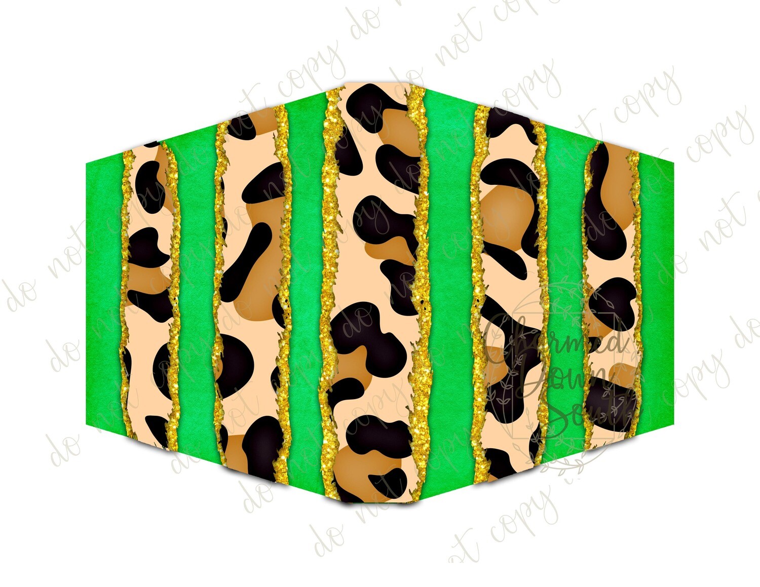 Leopard Lime Green Gold Glitter stripes Face Mask Digital Design