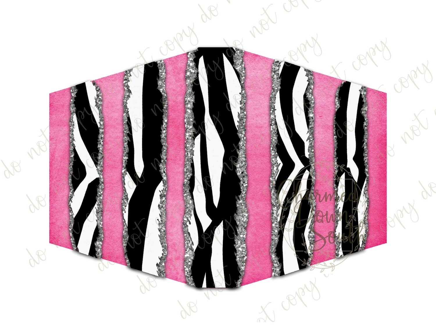 Zebra Pink Silver Glitter stripes Face Mask Digital Design