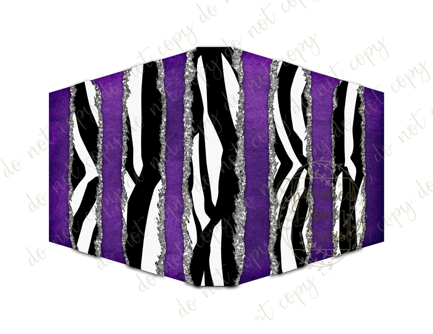Zebra Purple Silver Glitter stripes Face Mask Digital Design