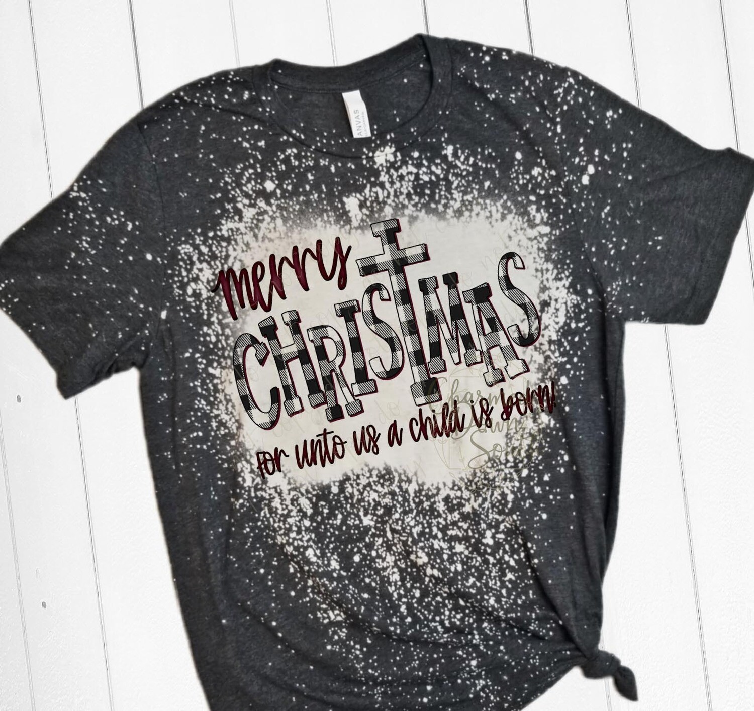 Buffalo Plaid Merry Christmas For Unto Us a Child is Born Digital Design