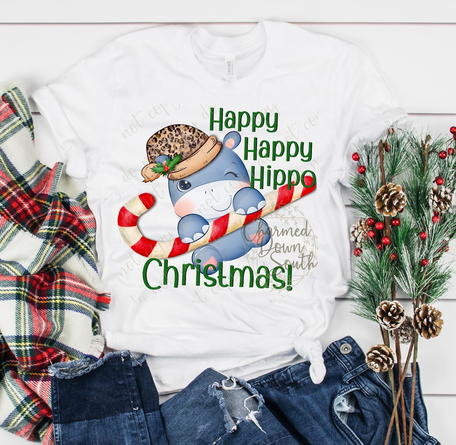 Happy Happy Hippo Christmas Digital Design