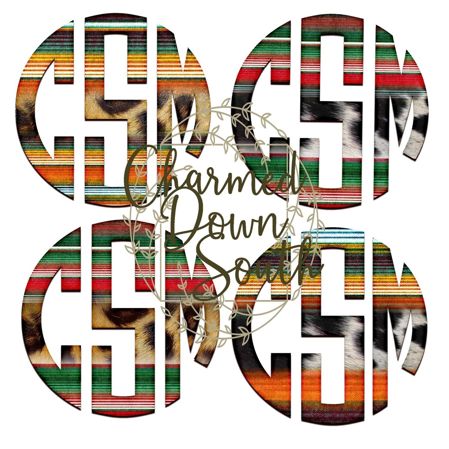 Fall and Christmas Cow and Leopard Circle Monogram Fonts with Matching Circle Frames