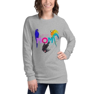"Bird Mom" featuring Curacao, Versace and Maui of the Parrotsrus Flock Unisex Long Sleeve Tee