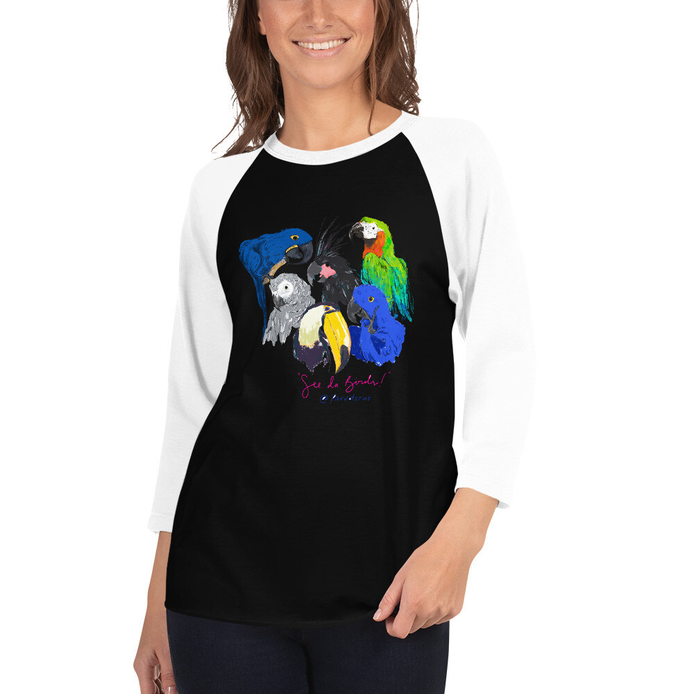 "See Da Birds" featuring the Parrotsrus Flock 3/4 sleeve raglan shirt