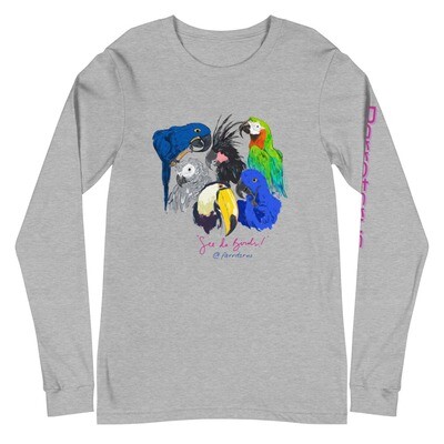 "See Da Birds" Selfie featuring the Parrotsrus Flock with Parrotsrus on Left Sleeve - Unisex Long Sleeve Tee