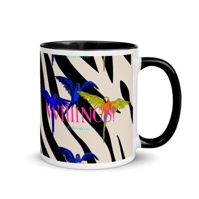 Coffee gives me "WIIINGS!" Mug with Color Inside featuring Hannibal, Curacao and Versace from the Parrotsrus Flock