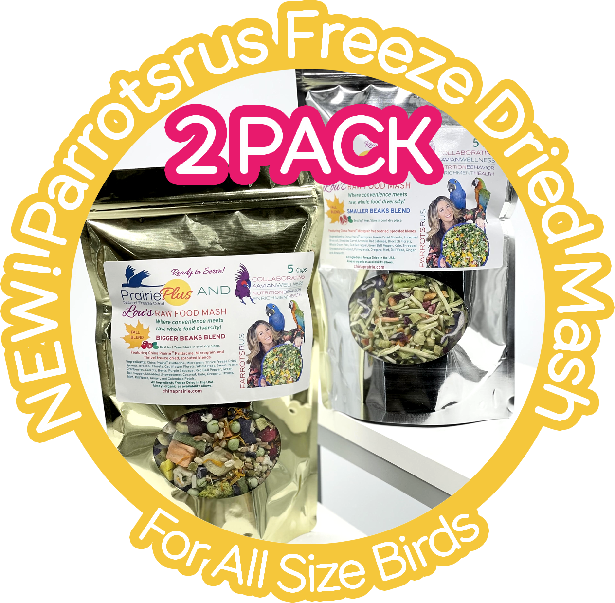 NEW! 2 Pack - Parrotsrus Freeze Dried Weekly Raw Food Mash (Two 5 Cup Bags with Shipping)