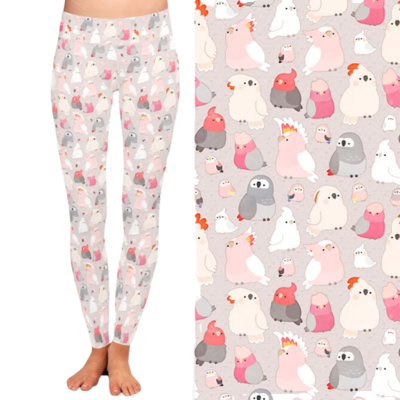 Pink &amp; Grey Birds Leggings - Size 2XL-4XL Waist, US size 20+