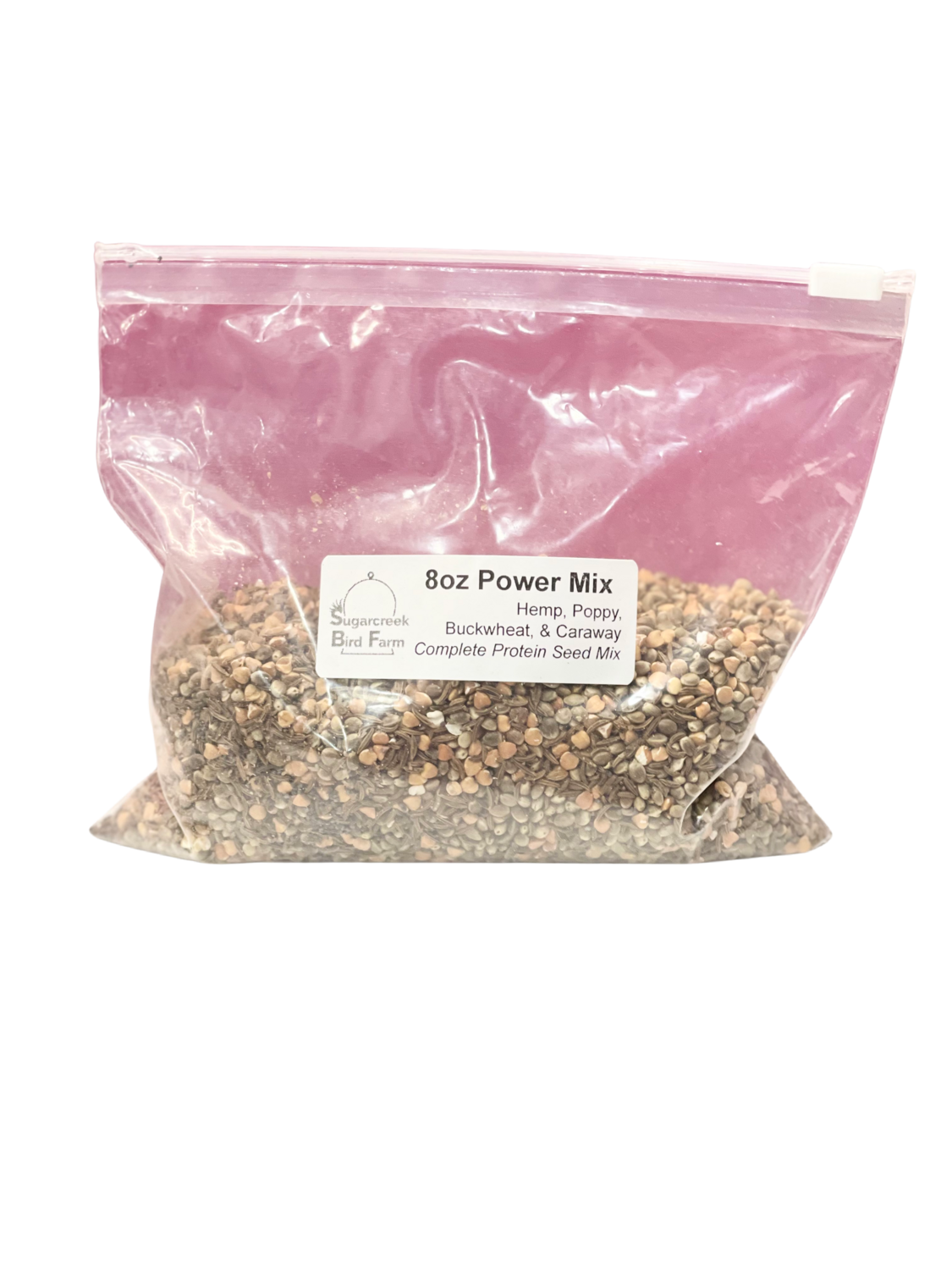 8 oz Power Mix from SugarCreek Bird Farm (Complete protein seed mix of Hemp, Poppy, Buckwheat and Caraway)